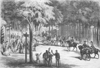 Stay of the courtly society in the summer of 1869 in Fontainebleau, France, Historical, digitally