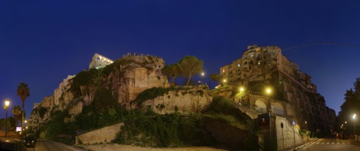 City view with the medieval old town of Tropeain the evening twilight, Via Lugomare, Tropea,