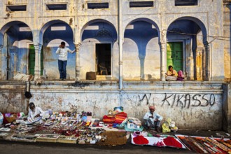 PUSHKAR, INDIA, NOVEMBER 21, 2012: Indian street vendors in Pushkar town street. Pushkar,