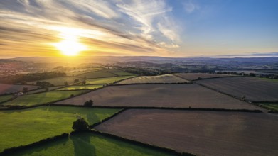 Sunset over Devon Fields, Berry Pomeroy, England, United Kingdom, Europe