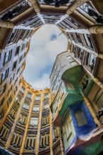 Inner courtyard of Casa Milà by Gaudi in Barcelona, Spain, Europe