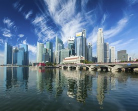 Singapore business district skyscrapers skyline and Marina Bay in daytime