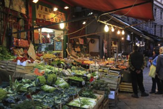 Palermo old town, market, market day in La Vucciria district, Mercato Vucciria, Sicily, Italy,