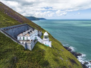 The Lighthouse Keepers Cottage from a drone, Countisbury, Lynton, North Devon, England, United