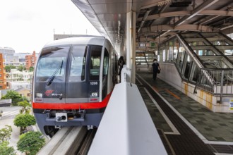 Okinawa Monorail train of the local monorail system in Naha, Japan, Asia