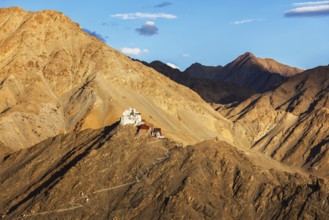 Namgyal Tsemo gompa (Tibetan Buddhist monastery) and ruins of Namgyal Tsemo fort. Leh, Ladakh,