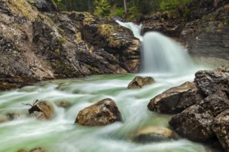 Cascade of Kuhfluchtwasserfall. Long exposure for motion blur. Farchant, Garmisch-Partenkirchen,