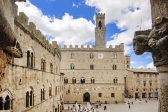 View of historical building from the Middle Ages Palazzo dei Priori town hall of Volterra built in