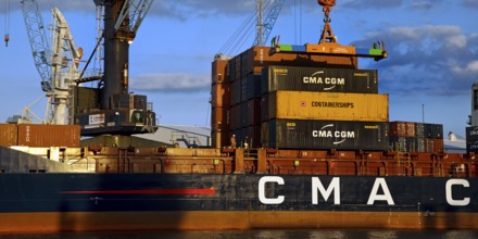 Container ship loading in Steinwerder Harbour at the South-West Terminal, Norderelbe, Hamburg,