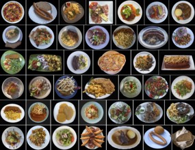 Compilation of Franconian and Italian dishes, Bavaria, Germany, Europe