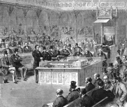 Disraeli speaking in the House of Commons, Benjamin Disraeli, 1st Earl of Beaconsfield (21 December