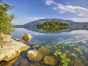 Lake Lauerz with Schwanau Island, Lauerz, Canton Schwyz, Switzerland, Europe