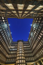 View of the illuminated Kontorhaus against the night sky, Hamburg, Germany, Europe
