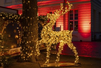 Reindeer with lights, figure, decoration, Christmas market at Charlottenburg Palace, blue hour,