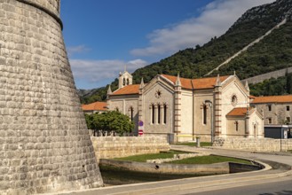 The Church of St Blaise and the Veliki Kastio Fortress in Ston, Croatia, Europe