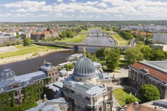 View from the tower of the Church of Our Lady to the Academy of Fine Arts, Elbe with paddle
