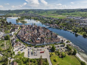 Aerial view of the historic old town of Stein am Rhein, Lake Rhine, Lake Constance, with the Rhine