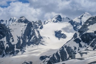 Stilfserjoch, Vinchgau, South Tyrol, Italy, mountain landscape on the Ortler, Italian Alps, snowy