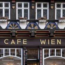 Half-timbered house from 1583, listed building, Cafe Wien, Old Town, Wernigerode, Harz,