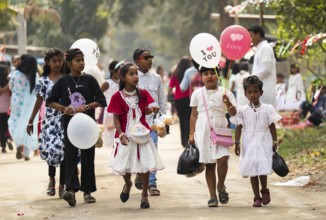 KAYAKUCHI, INDIA - MARCH 31: Muslim children celebtates Eid al-Fitr in Kayakuchi, India on March