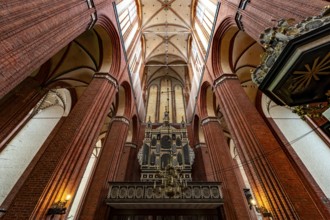 Interior and organ of St Nicholas' Church in the Hanseatic city of Wismar, Mecklenburg-Western