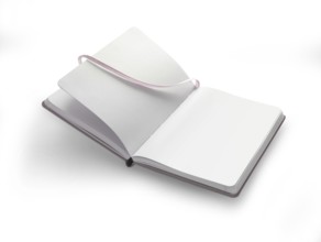 Book, consisting of blank pages in front of a white background, studio shot