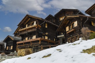 Old wooden farmhouses, mountain village of Ayer, Val d'Anniviers, Valais Alps, Canton Valais,