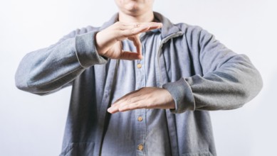 People talking in sign language isolated. Interpreter talking in sign language. Unrecognizable