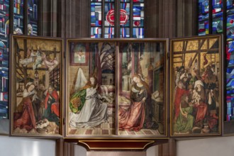 Winged altarpiece with the motif of the Annunciation in the chancel of the Gothic Chapel of St