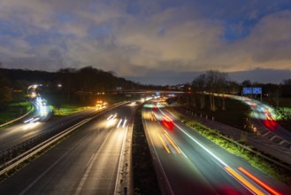 The Kaiserberg motorway junction, A40 motorway, Ruhr expressway, crosses the A3, bridge landscape,