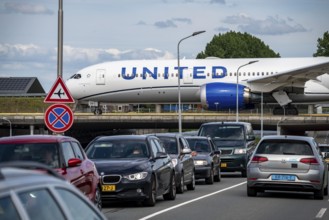 Amsterdam Schiphol Airport, United Jet, on the taxiway, to the Polderbaan runway, bridge over a