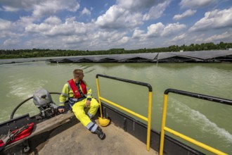 Germany's largest floating solar power plant on the Silbersee III, a quarry pond no longer used for