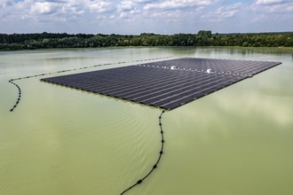 Germany's largest floating solar power plant on the Silbersee III, a quarry pond no longer used for