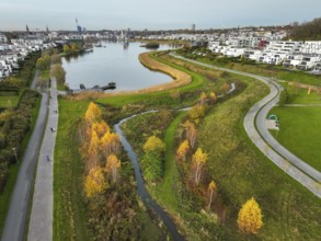 Dortmund, North Rhine-Westphalia, Germany, Phoenix Lake, front of the renaturalised Emscher. The