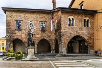 Town Hall with statue of the city founder Julius Caesar, Cividale del Friuli, city with historical