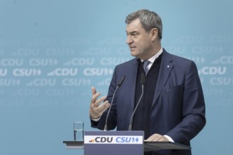 Markus Söder, Minister-President of Bavaria, at a press conference after the joint meeting of the