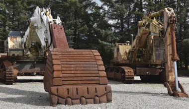 Old chain excavator, excavator on a building site, Denmark, Europe