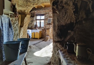 Cave flats in Langenstein, district of Halberstadt, Harz county, Saxony-Anhalt, Germany, Europe