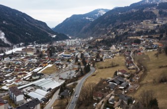 Drone image, residential buildings, view of town, Radenthein, Gegendtal, Carinthia, Austria, Europe