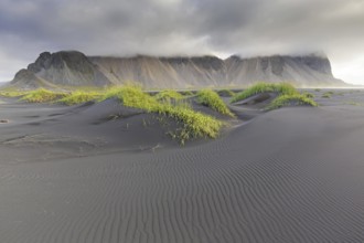 Vestrahorn, Vesturhorn, scree mountain made of gabbro and granophyre rocks, part of the Klifatindur