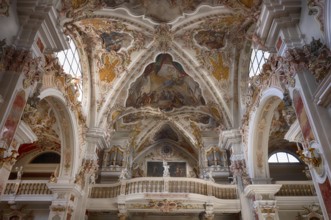 Interior photograph of organ loft, organ, abbey organ, abbey basilica, abbey church, monastery