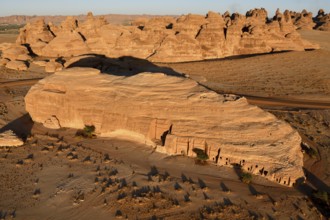 Nabataean Tombs at the Rock Qasr Al-Bint, Blue Hour, Hegra or Mada'in Salih, AlUla Region, Medina
