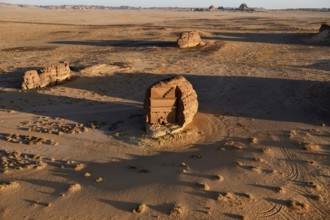 Qasr Al-Farid, 2000-year-old tomb of the Nabataeans, aerial view, Hegra or Madain Salih, AlUla