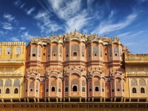 Famous Rajasthan Indian tourist landmark, Hawa Mahal palace (Palace of the Winds), Jaipur,