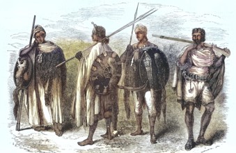 Members of the Army of Abyssinia, Guard of the Negus, in 1868, Ethiopia, Historic, digitally