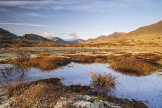 Autumn landscape in Rondane National Park, mountains, lake and tundra, Dørålen, Dørålseter, Norway,