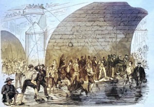 The Anglers at the Bottom of Pont Neuf in Ligne, 1869, France, Historic, digitally restored