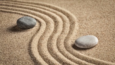 Japanese Zen stone garden, relaxation, meditation, simplicity and balance concept, panorama of
