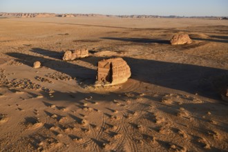 Qasr Al-Farid, 2000-year-old tomb of the Nabataeans, aerial view, Hegra or Madain Salih, AlUla