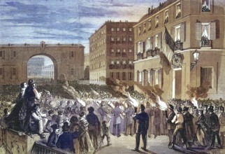 Serenade offered to the French Embassy by the people of Madrid, 1869, Spain, Historic, digitally